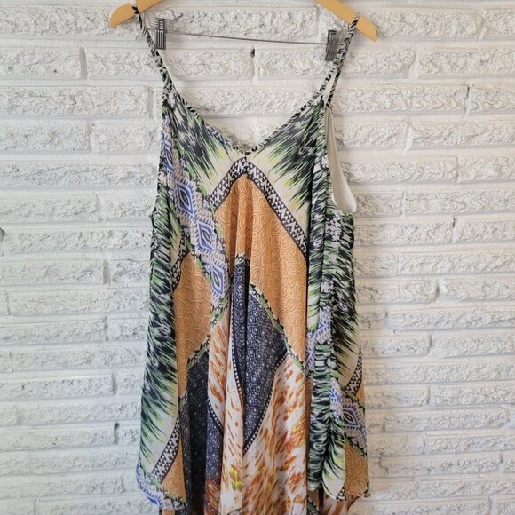 Magic Womens Dress 2X Slip Mini Layered Handkerchief Hem Boho Gold GEO28E - Picture 7 of 13